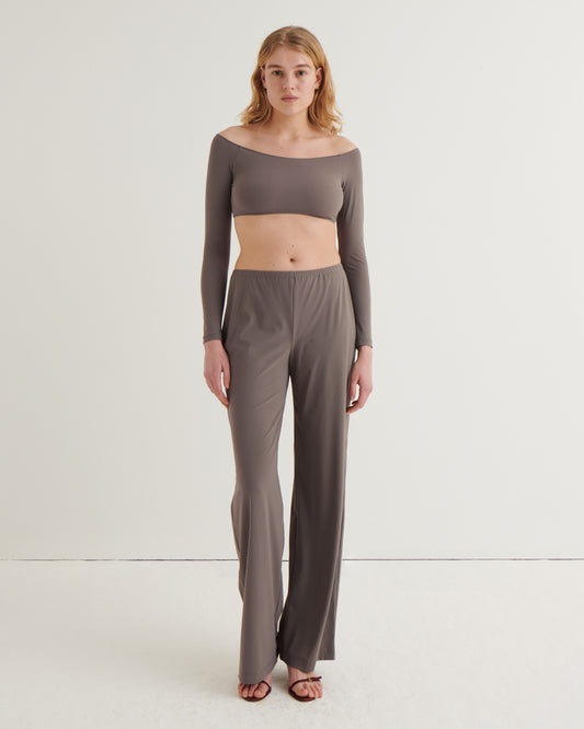 Wide-leg jersey pants, Taupe
